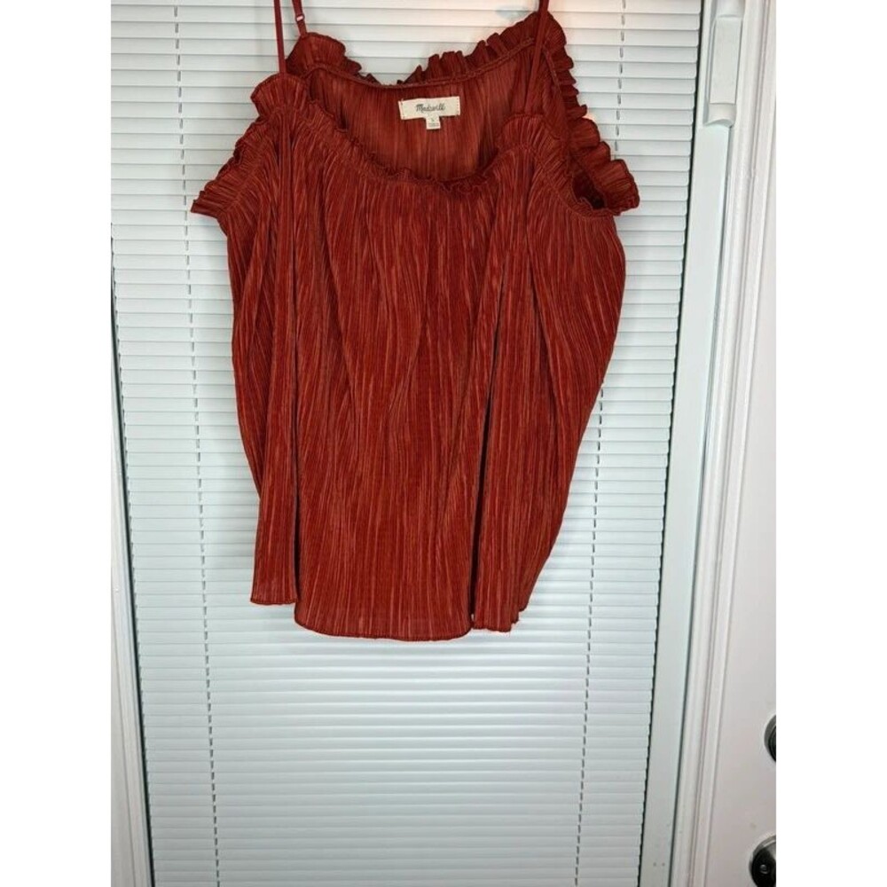 Madewell Rust Pleated Cold-Shoulder Top – Large
